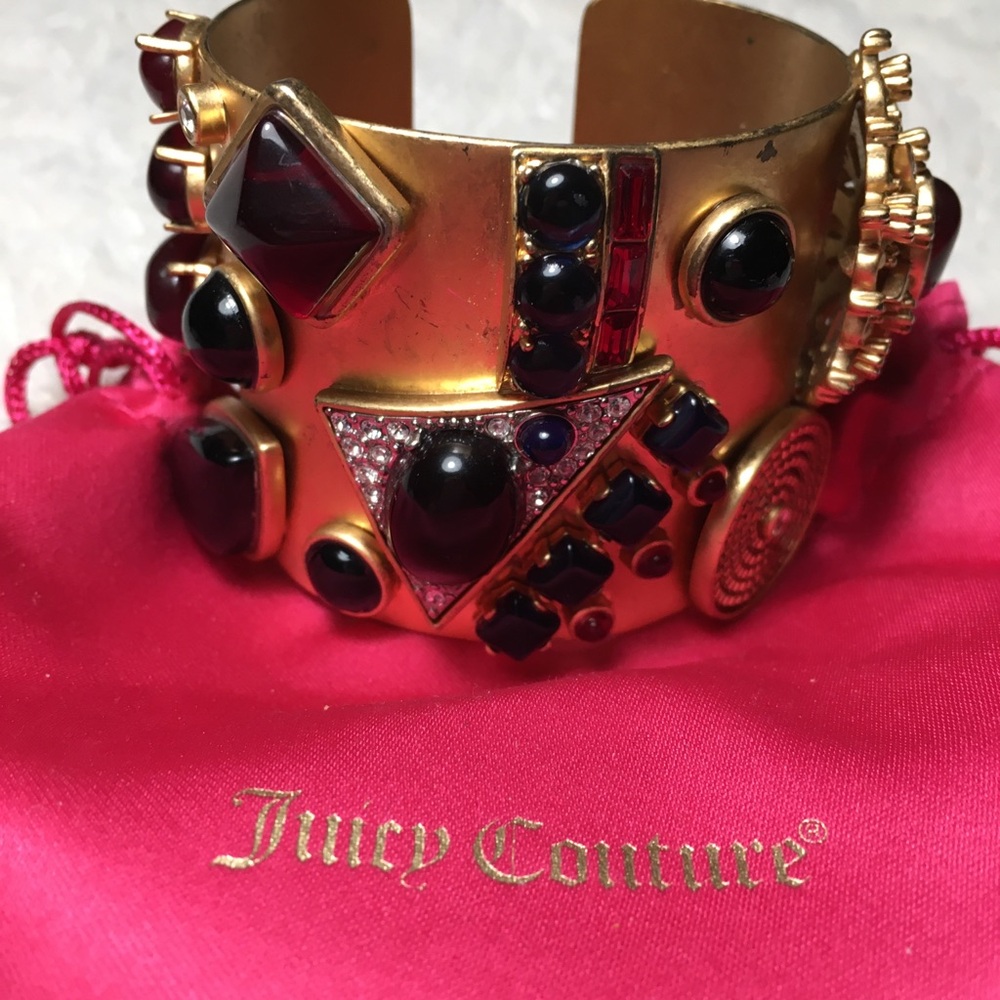 Juicy Couture Gold Cuff Bracelet with Black and Burgundy Stones